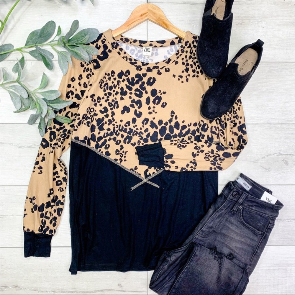 3X Leopard Casual long Sleeve Top